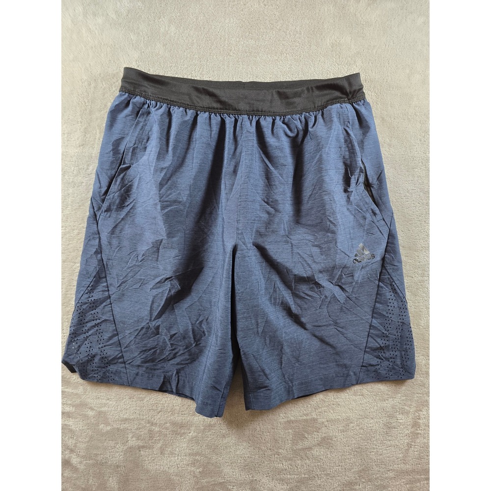 Adidas Athletic Shorts Mens M Blue Zipper Pockets Workout Gym Athleisure H08744